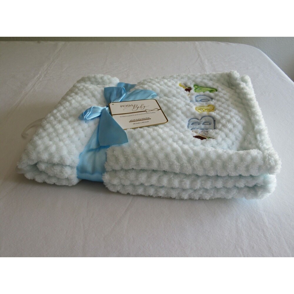 Posh Baby Pale Blue BABY Blanket 30"x40" NWT Soft Textured Sports Ball All Stars - Picture 6 of 9